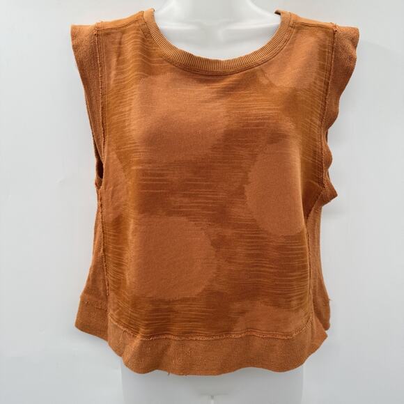 Anthropologie Daily Practice Cropped Sleeveless Top Sz XS Rust Brown Fleece Boho - Picture 1 of 9